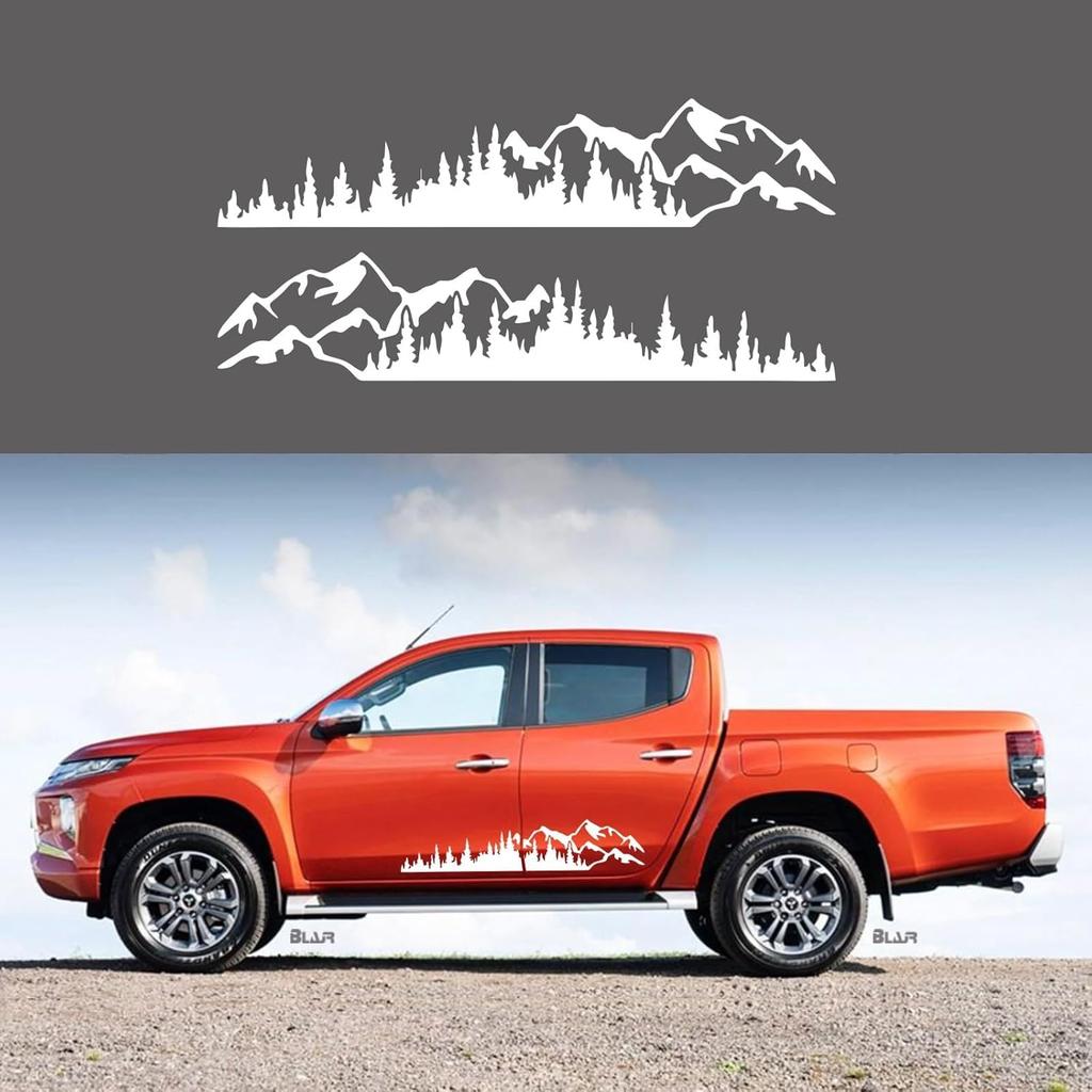 (2Pcs) Mountain Tree Forest Graphic Car Sticker Waterproof Sunscreen Decorative Side Door Vinyl Decal Accessories For Pickup Truck SUV Off-Road RV