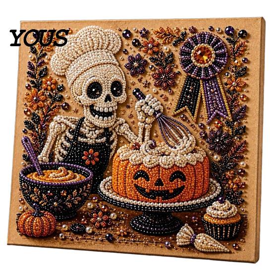 Manual Art Activities Ghost Faux Pearl Kit, Halloween Painting DIY Cute Festive Room Decor Absurd Skeleton 3D Craft Kit for Adults, Holiday