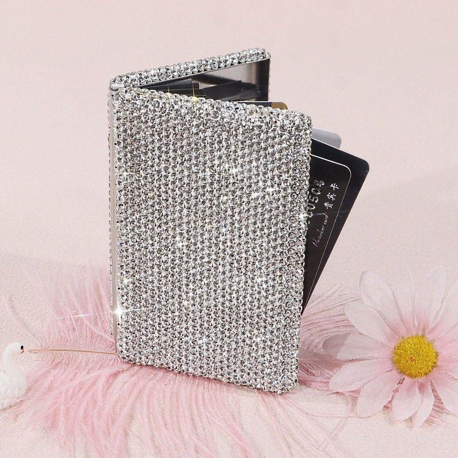 Diebstahlsicherer Diamant-Kartenbeutel aus Aluminiumlegierung, tragbar für Herren, Anti-Entmagnetisierung, kleine Führerschein-Visitenkartenbox mit Strasssteinen, Zertifikat