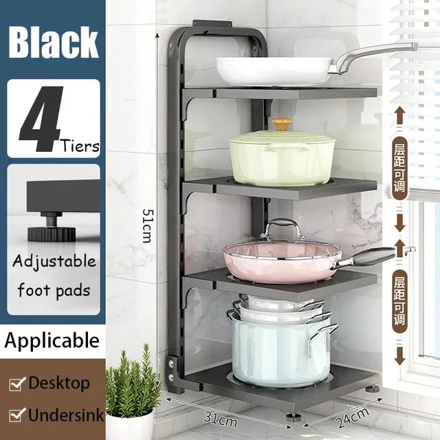 Kitchen Pot Storage Rack Adjustable Under Sink Storage Rack Multi-layer Free Snap-On Pot Cover Rack for Kitchen Storage