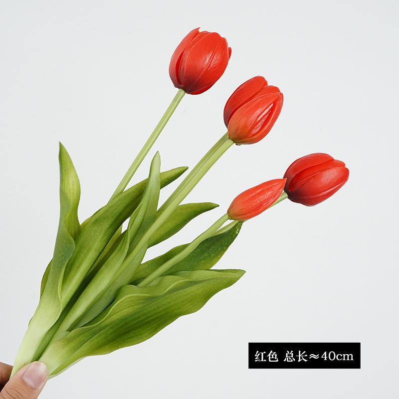 Simulation 5 sticks tied soft silicone tulip fake flower living room tabletop ornament decorative fake flower