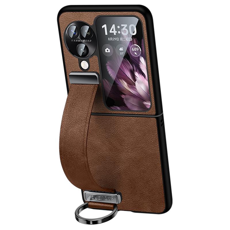 

SULADA Fashion Series for Oppo Find N3 Flip 5G Phone Case Retractable Hand Strap Kickstand Cover Brown
