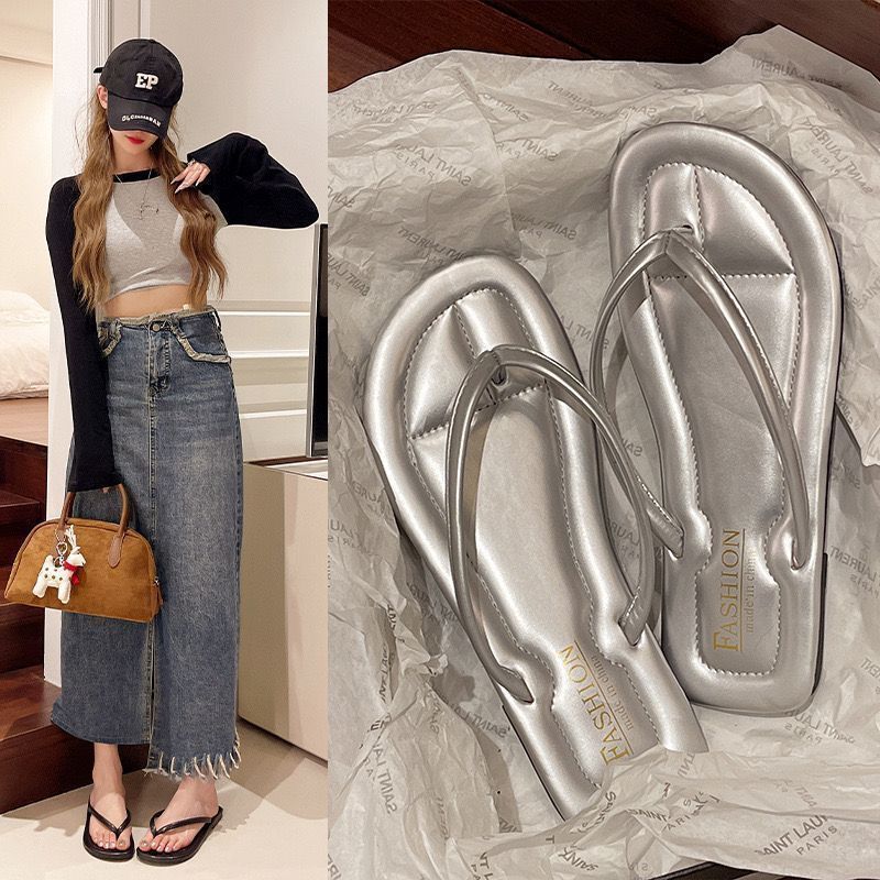 Women s Toe Post Flip Flops 2025 New Summer Outdoor Anti-Slip Slip-On Flat Sole Beach Sandals PVC Material 36-37 1939₽