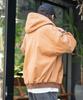 WEGO Hooded Oversized Size Brown Workers' Blouson, Outerwear, Jacket, Hoodie, Denim, Vintage, Streetwear, Silhouette, Casual, Unisex, Fall/Winter,