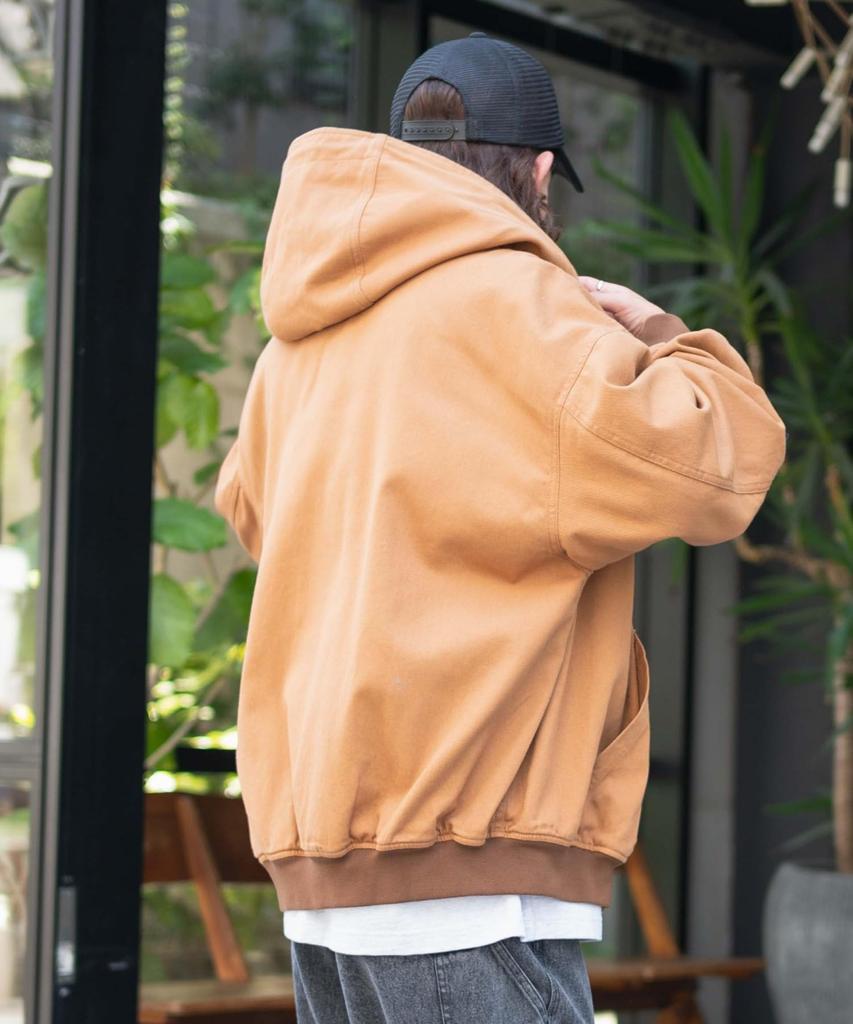 WEGO Hooded Oversized Size Brown Workers' Blouson, Outerwear, Jacket, Hoodie, Denim, Vintage, Streetwear, Silhouette, Casual, Unisex, Fall/Winter,