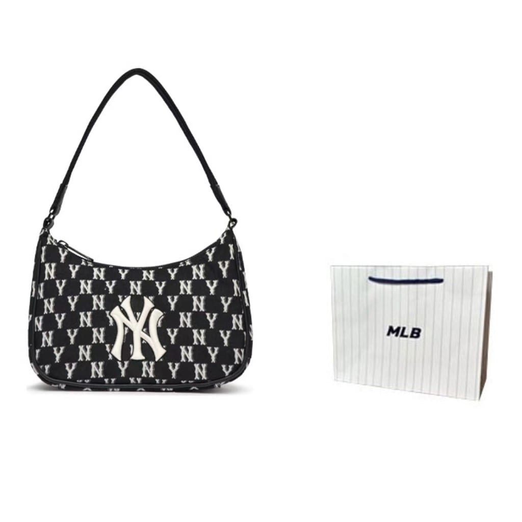 MLB NY Yankees Hobo Bag Shoulder Bag Monogram Collection Women's Black/White 3ABQS012N-50BKS