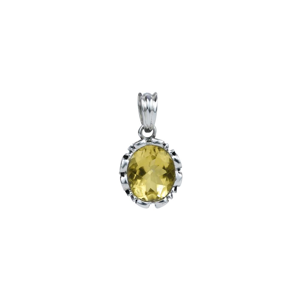 Real Citrine Minimal Pendant for Women 92.5 Silver Obval Gemstone Pendant for Her
