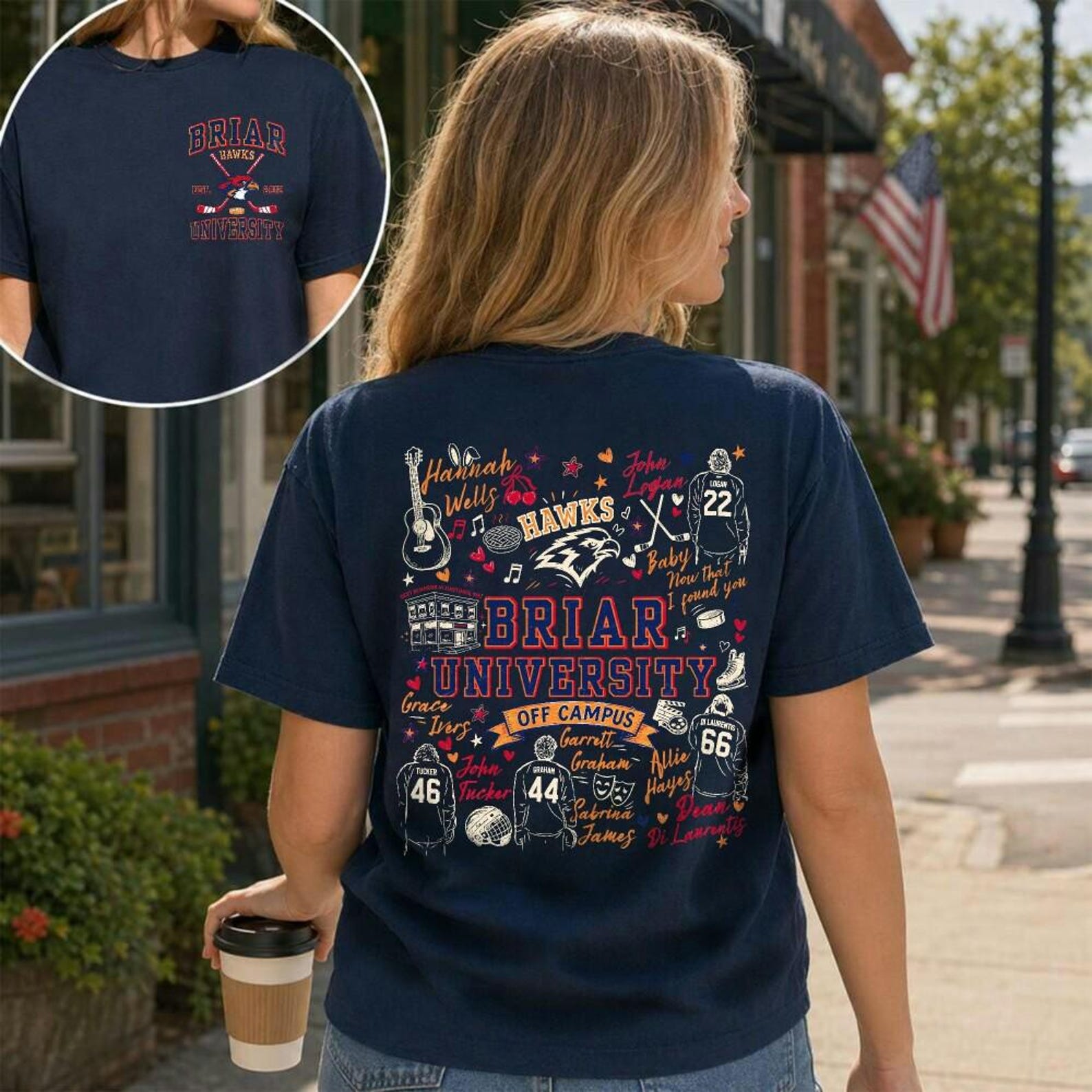 Vintage Briar U Doodle Art Hockey Tee, Off-Campus Garrett Graham Dean Di Laurentis John Logan T-Shirt, University Hockey Lover Gift 4XL
