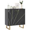Storage Sideboard with 2 Doors and Adjustable Shelf Metal Legs 76 X 35 X 77 Cm Black Marble Tone