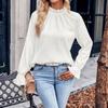 Ladies Autumn Winter Ruffles  Long Sleeve Stand Collar Solid Color Pullover  Shirt Top