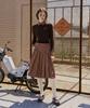 Candini Brown (Pink Check) Check Midi Pleated Skirt