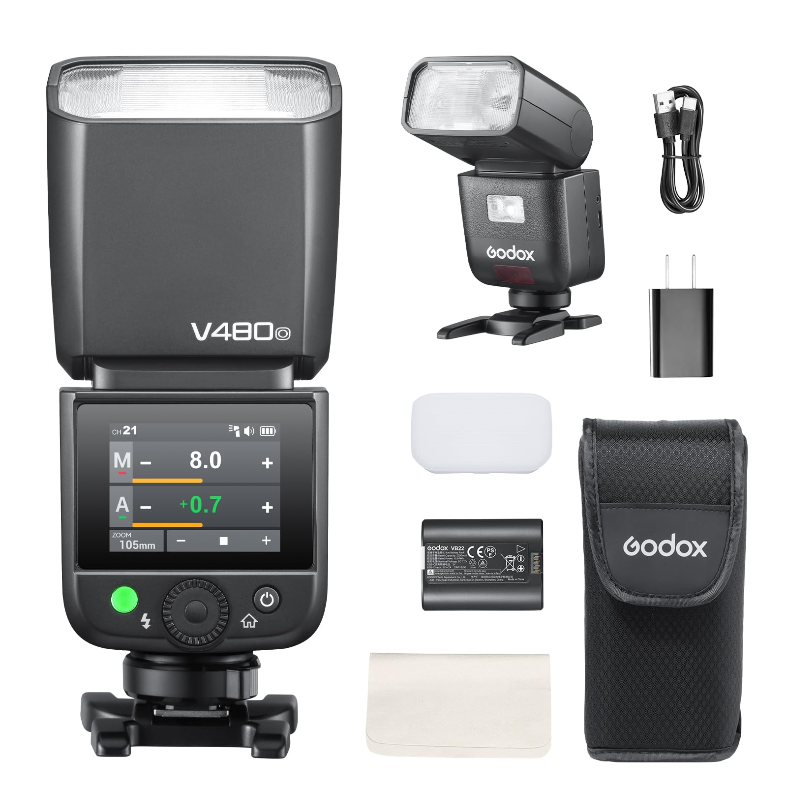 

Godox Camera Flash for Olympus and TTL Second Recycle 650 Full Power LED Modeling X Second HSS V480-O Panasonic, GN50, Touchscreen, 1.7 Time, Flash,