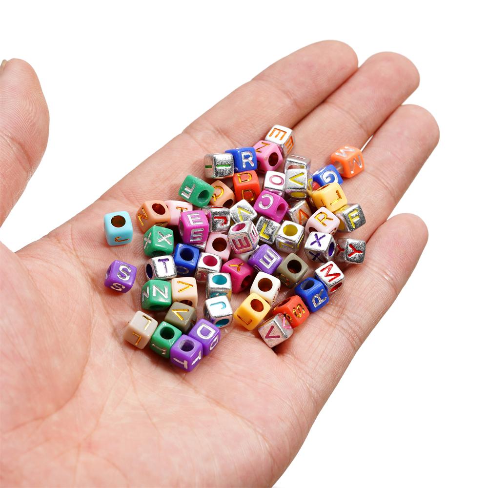50Pcs Mixed Acrylic Square Alphabet Beads Large Hole Letter Loose Spacer Bead for Jewelry Handmade Bracelet Making Supplies