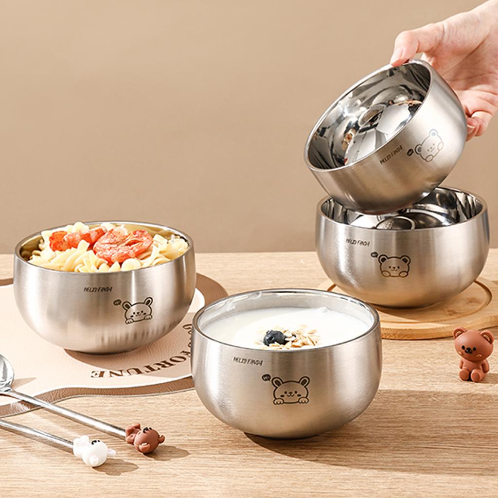 316 Stainless Steel Rice Soup Bowls with Lid Children Tableware Anti-Scald Double Layer Food Containers For Kid 380ML