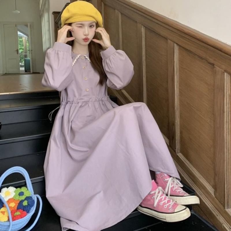 Plus-Size Long Sleeve Doll Collar French Dress Women's Early Autumn Slimming Flattering Maxi Dress