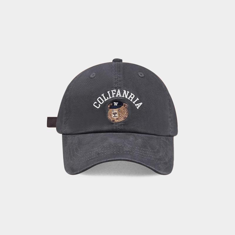 Embroidered Bear Baseball Cap Versatile Spring and Summer Korean Outdoor Sun Protection Face Protecting Small Duckball Cap American Sun Hat