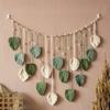 Side Wall Hangings Leaf Woven Tapestries Feather Tassels Bohemian Wall Decorations Leaf Art Decorations Wooden Beaded Garland