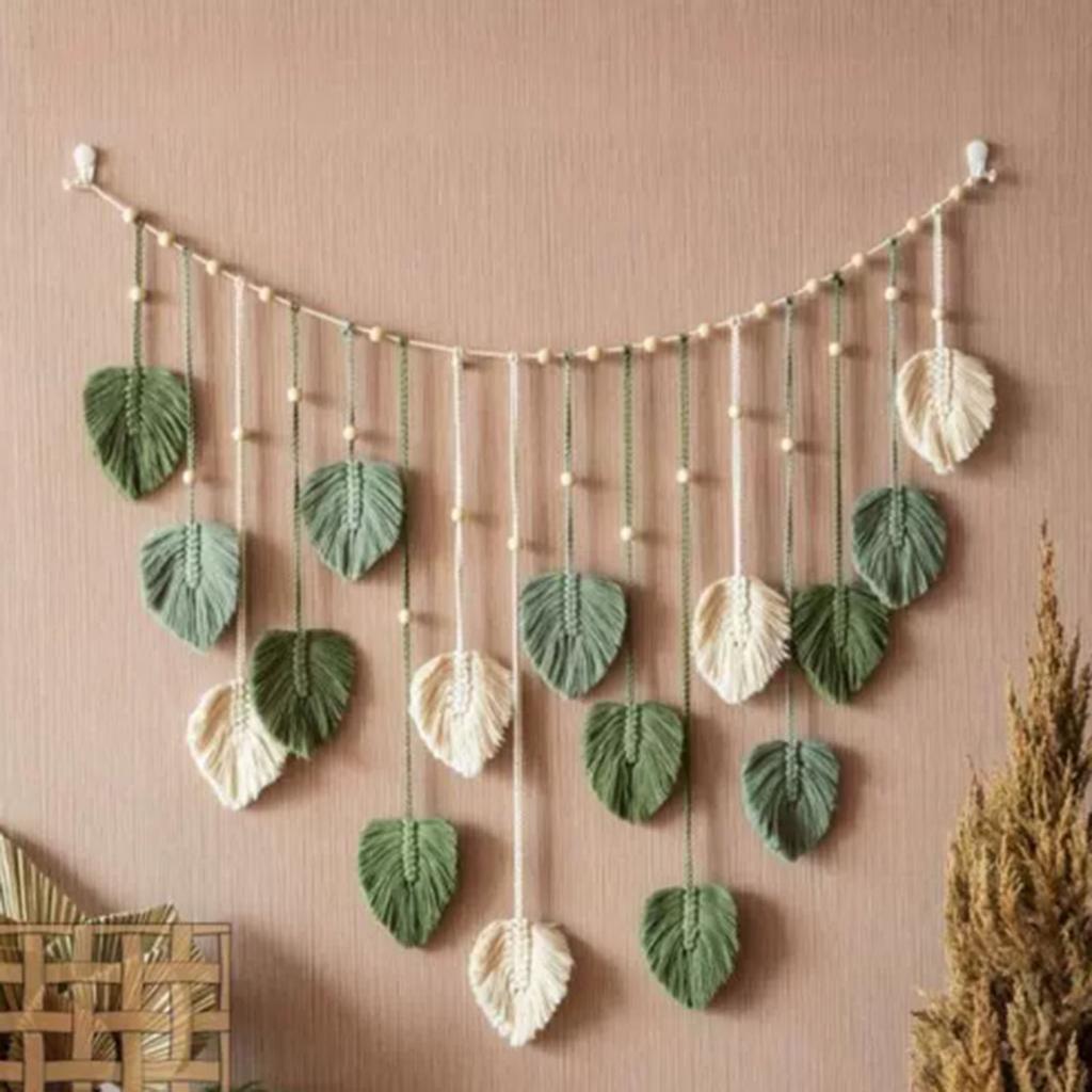 Side Wall Hangings Leaf Woven Tapestries Feather Tassels Bohemian Wall Decorations Leaf Art Decorations Wooden Beaded Garland