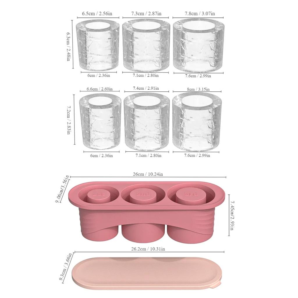 Silicone Ice Cube Maker for Stanley Cup Tumbler Ice Cube Tray for Making 3 Hollow Cylinder Kitchen Accessories for Freezer
