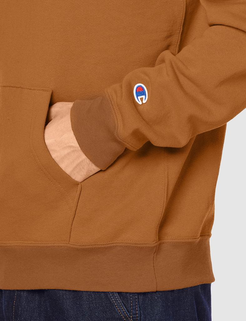 Champion 9oz Light Brown Hooded Long Made In Size M Men's Sweatshirt, Sleeve, Fleece-Lined, USA, C5-P101,