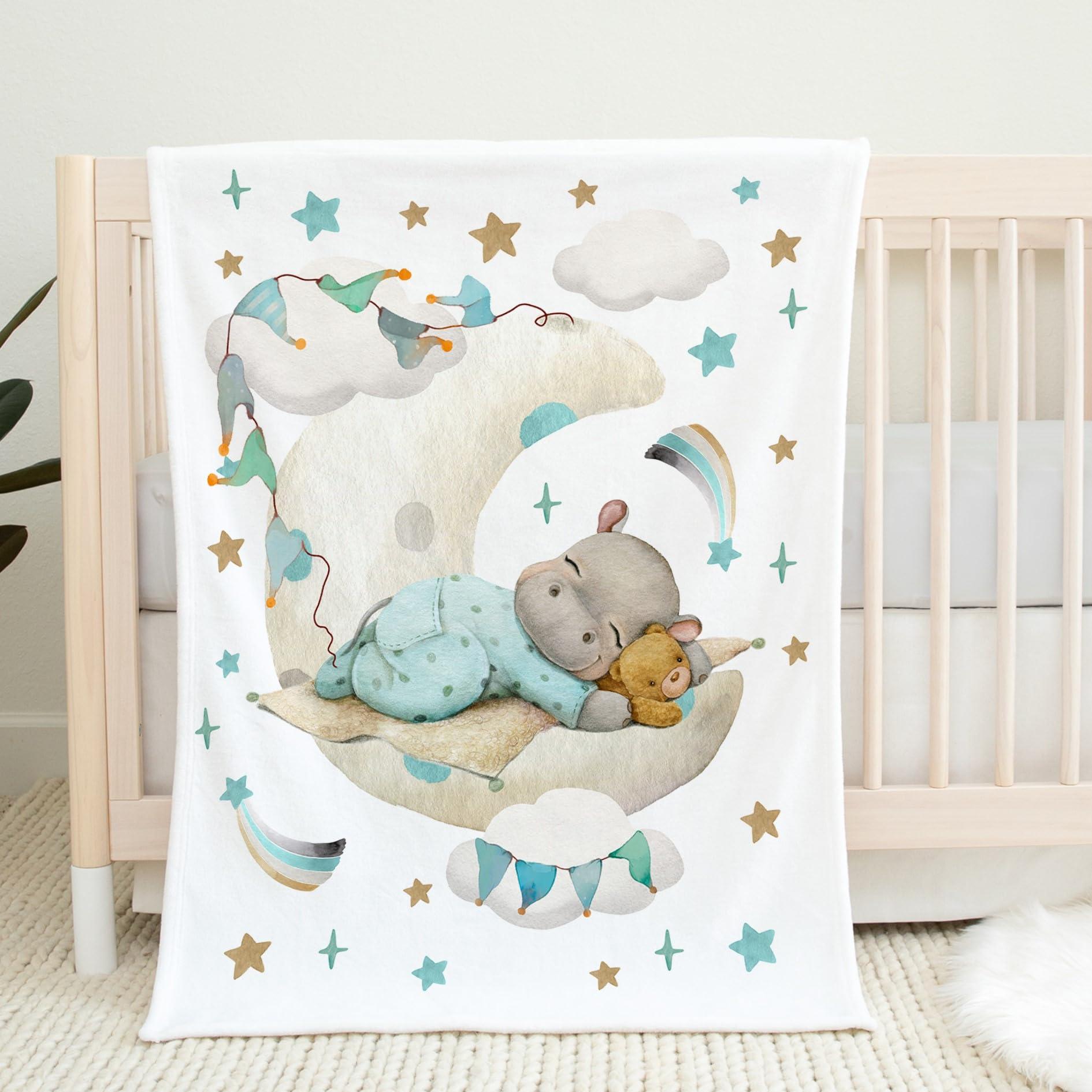 VIKAMA Healing Sleep Hippo Cloud Moon Blanket Decorative Warm Machine Washable Lint-Free Creates a Cozy Healing Sleep Atmosphere 75X95CM