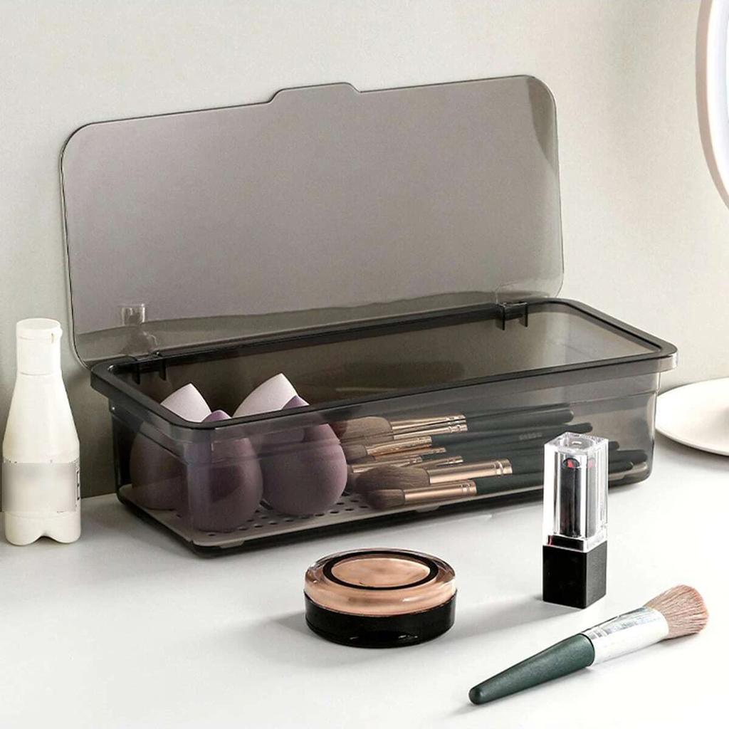 1pc Makeup Brush Storage Box, Dust-proof Transparent Storage Case With Cover Draining Tray, Beauty Egg Eye Shadow Brush Storage