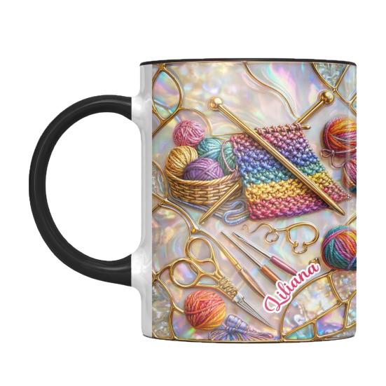 

325/450ML Knitting Sewing Tools Coffee Mug with Handle Heat-resistant Ceramic Large Capacity Tea Milk Water Drinking Cup Sewing Lover Gift A чорний