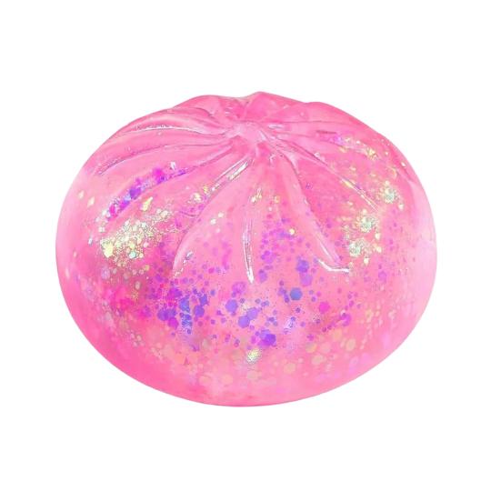 Yousheng 1/4Pcs Clear Glitter Dumpling Squeeze Toy, Soft Steamed Bun Stress Relief Toy, Hand Exercise Relaxation Tool for Kids Adults