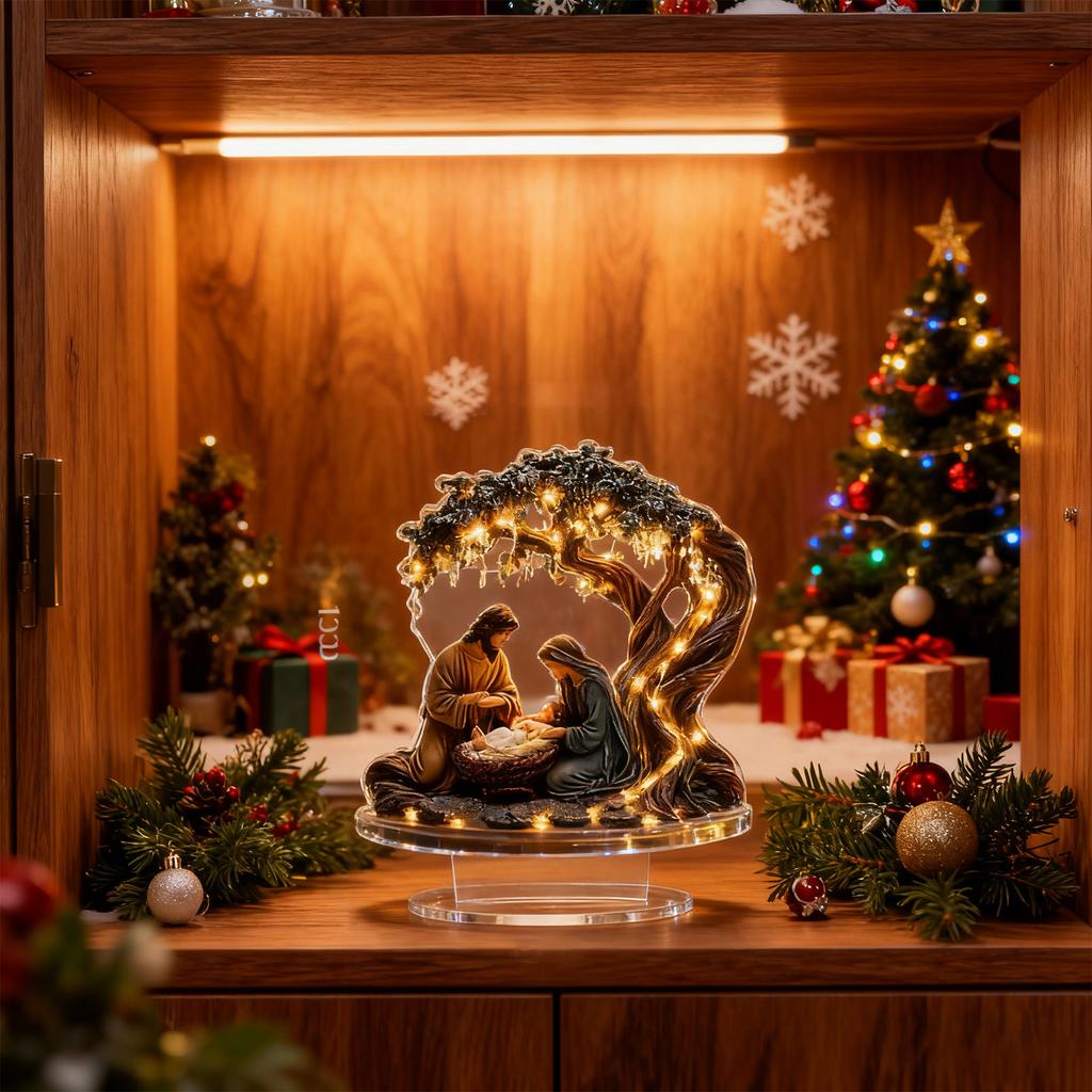 Nyfödd Julscen Skrivbordsprydnad, 2D Akryl Julkrubba, Smal Skrivbordsjulprydnad, Julskrivbordsprydnad