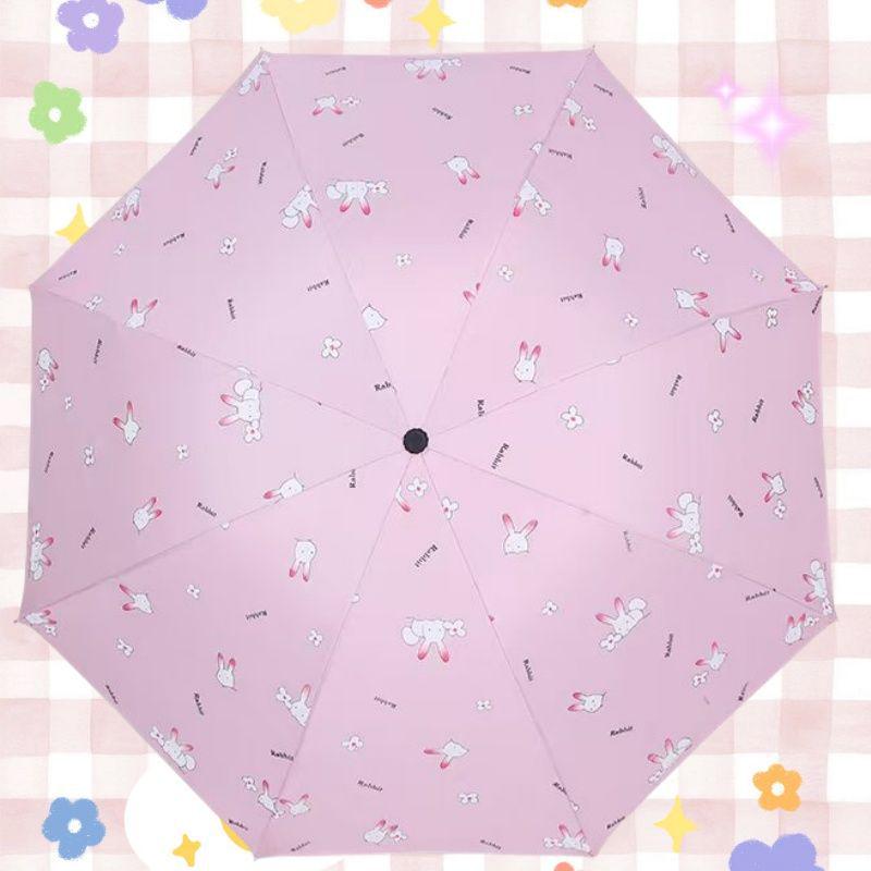 Reinforced 10-Rib Minimalist Vinyl Umbrella - Double Person, UV Protection, Bunny Macaron Color, Student-Friendly.