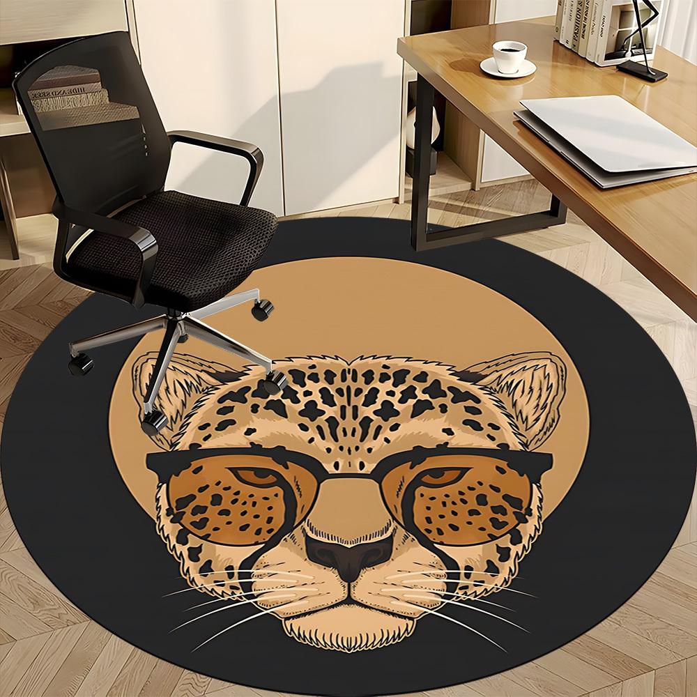1pc Leopard Glasses Office Round Rug, Non-slip, Soft and Durable Office Rug for Interior Decoration, Perfect for Office,Decoration yy260204081