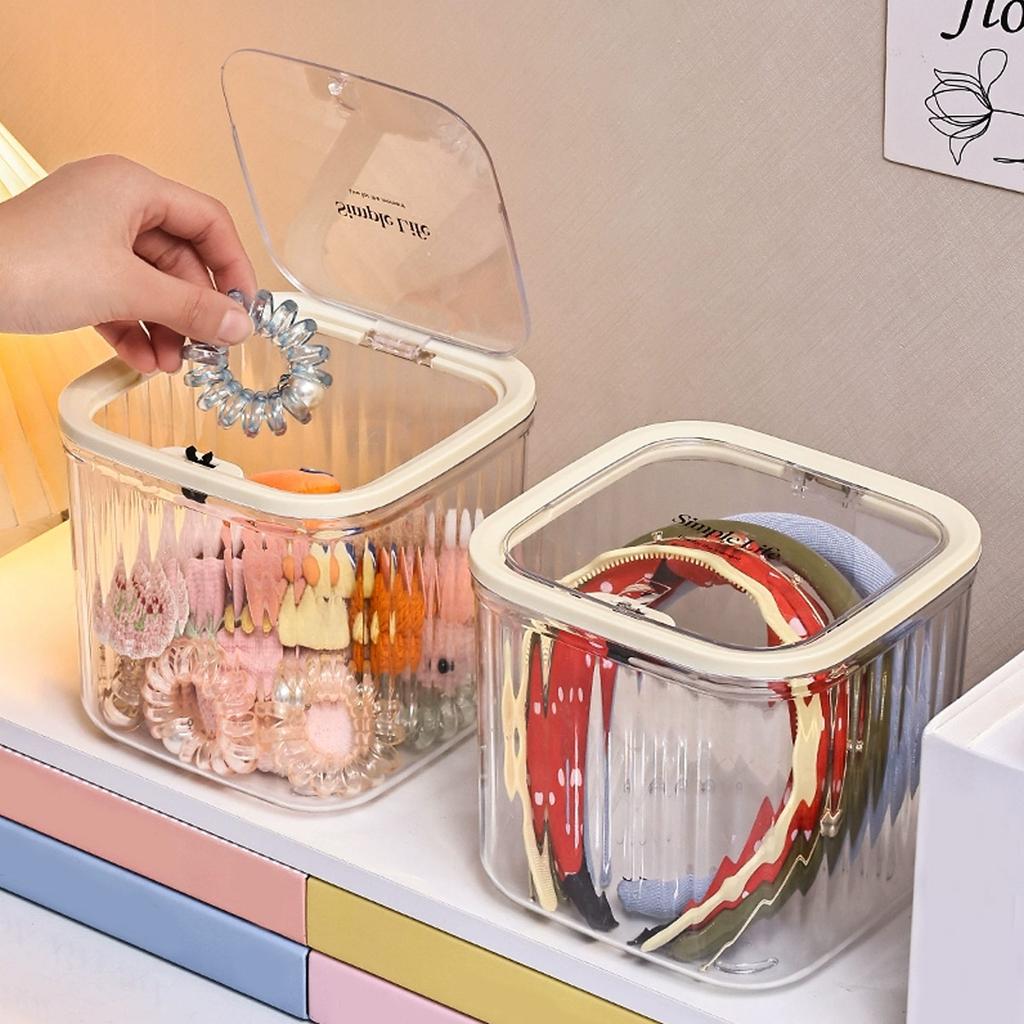 1 stk oppbevaringsboks for hårtilbehør, skrivebords-trykknapp-smykkeskrin, med lokk, jenters strikk-pannebånd-hårspenne-organiseringsboks