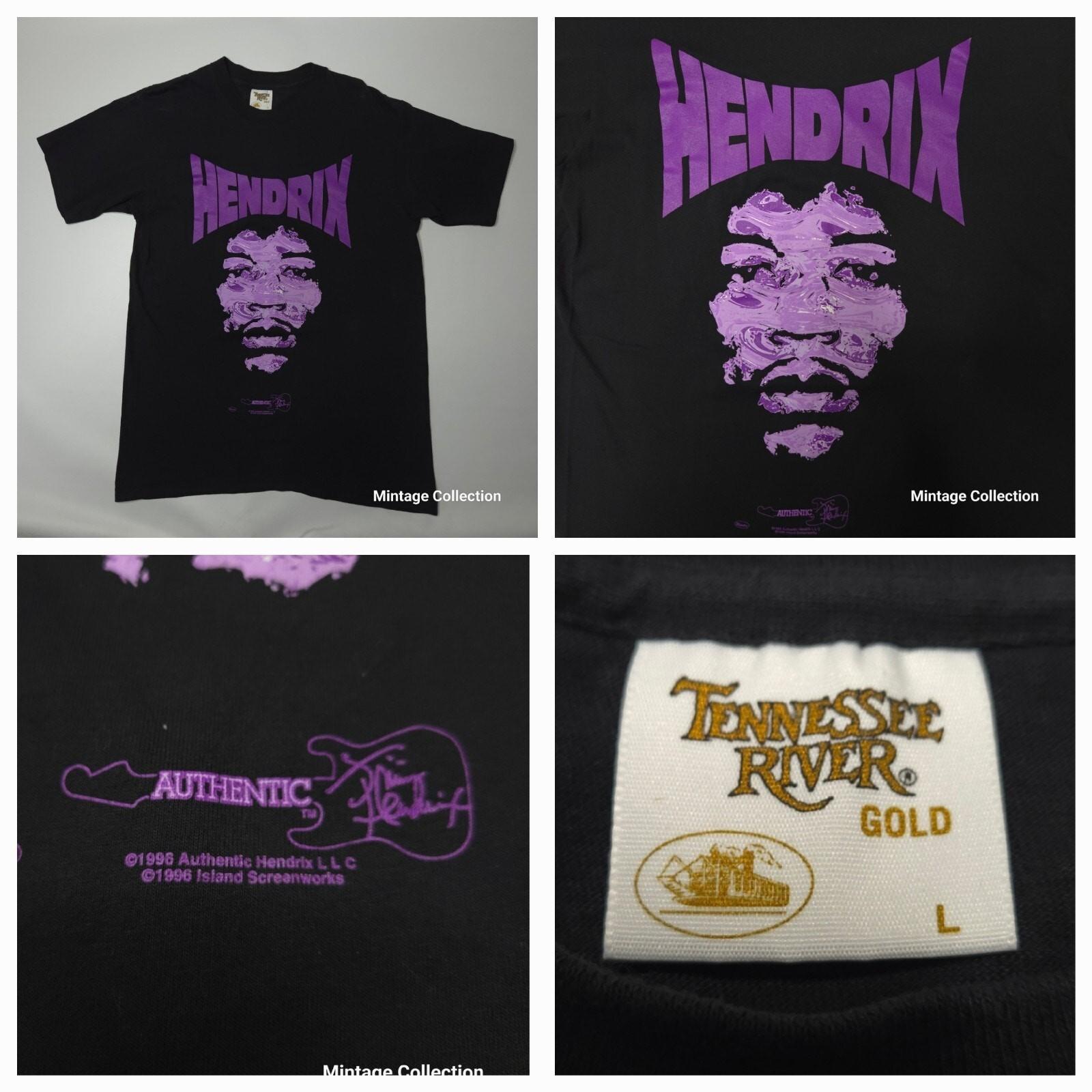 RARE VINTAGE AUTHENTIC JIMI HENDRIX PURPLE MARBLE FACE GRAPHIC BLACK SHIRT Sz L S