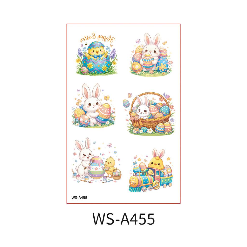 Atividade de Festa de Tatuagem Divertida de Páscoa Transfronteiriça Adesivos Fofos de Coelho de Desenho Animado para Braço Rosto Ovo