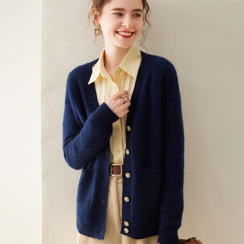 

Женский кардиган из толстого кашемира с V-образным вырезом, свободного кроя, вязаный топ с приспущенным плечом, осень/зима 2024 Large