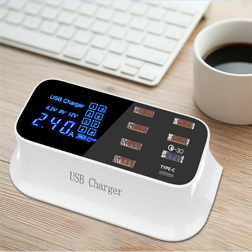 Phone Charger 8 USB Ports LCD Display Smart Charging Station Travel Portable Charger for iPhone Samsung Xiaomi