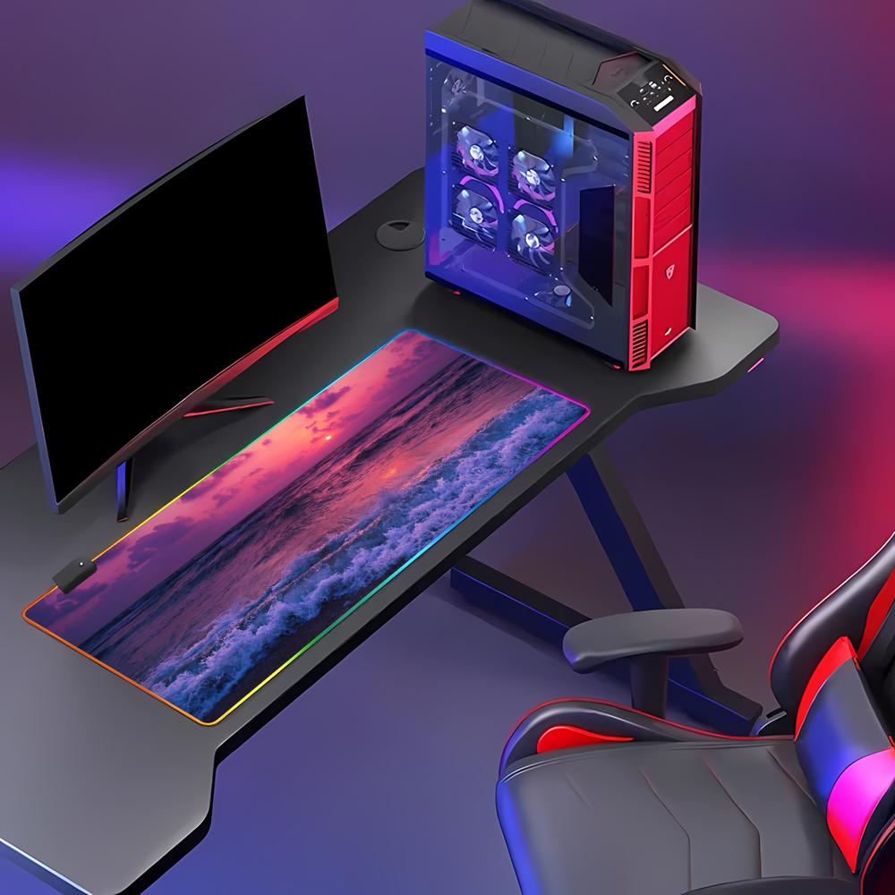 Beach Sunset Mouse Pad Animation Games Beautiful RGB Gaming HD Gamer LED Light XXL MousePads PC Computer Pad Non-slip Decor