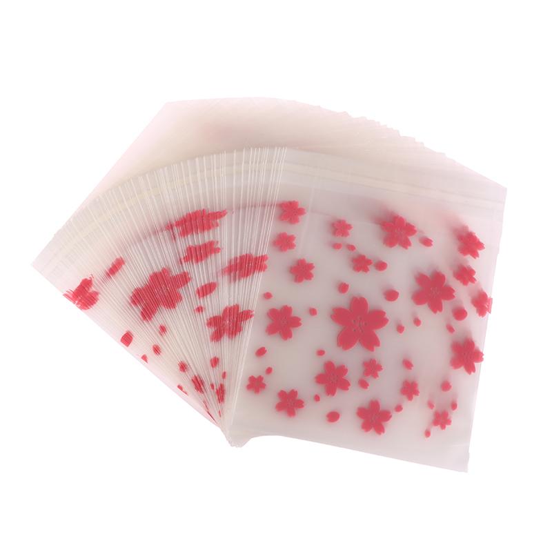 100Pcs Plastic Transparent Gift Bag Sakura Candy Cookie Packaging Bag With Diy Self Adhesive Bag Wedding Decoration Party Bags