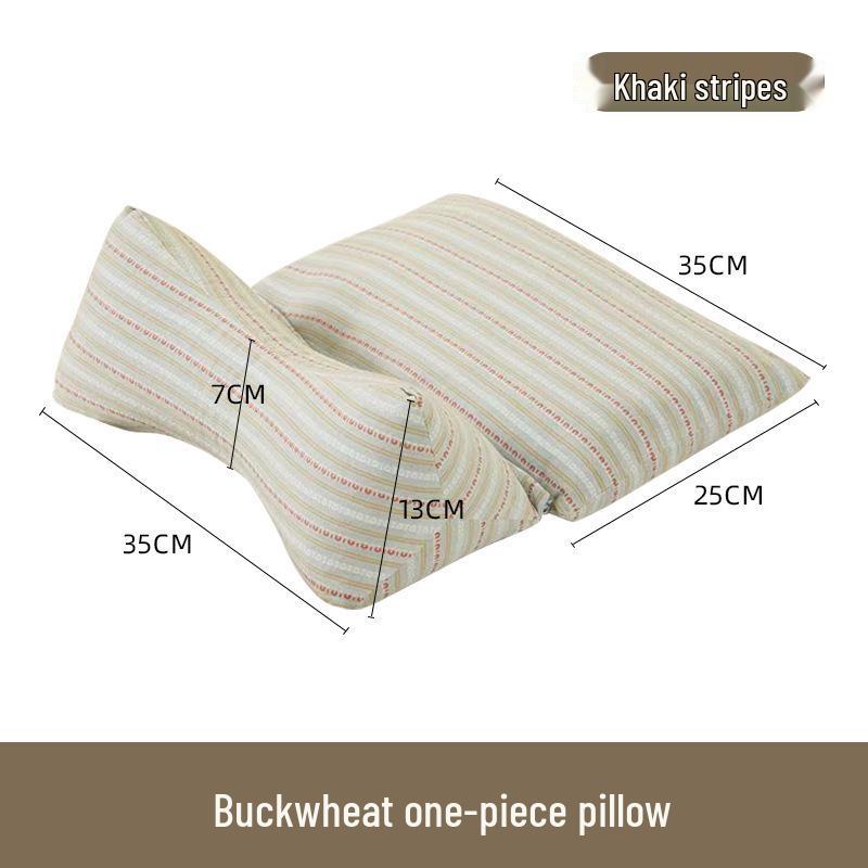 Neck Support Pillow - Rice Grain Pattern, Cotton Fabric, Natural Buckwheat, One-Piece for Family Sleep Aid