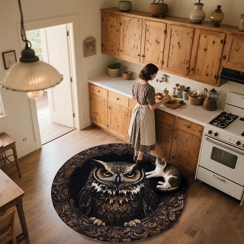 Vintage Pattern Owl,Round Area Rug,Carpet Rug for Living Room Bedroom Sofa Playroom Decor,Non-slip Floor Mat