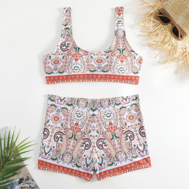 Bikini Ethnic Style Print 2-piece Swimsuit Women Sexy High Waist Tankini U-neck Beachwear Bathing Suit Summer New