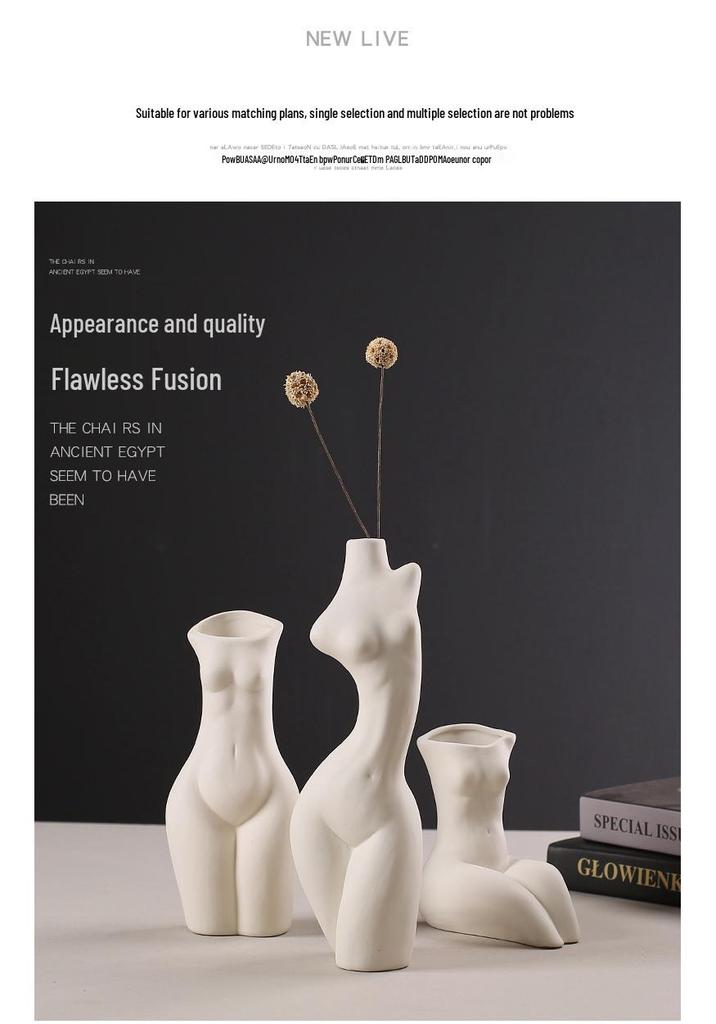 Nordic White Ceramic Human Body Art Vase - Decorative Sculpture for Home