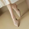 2025 Women Kitten Heels Mules Golden Rivet Pointed Toe Summer Female Sandals Fashion Beige Ladies Casual Med Heels Shoes