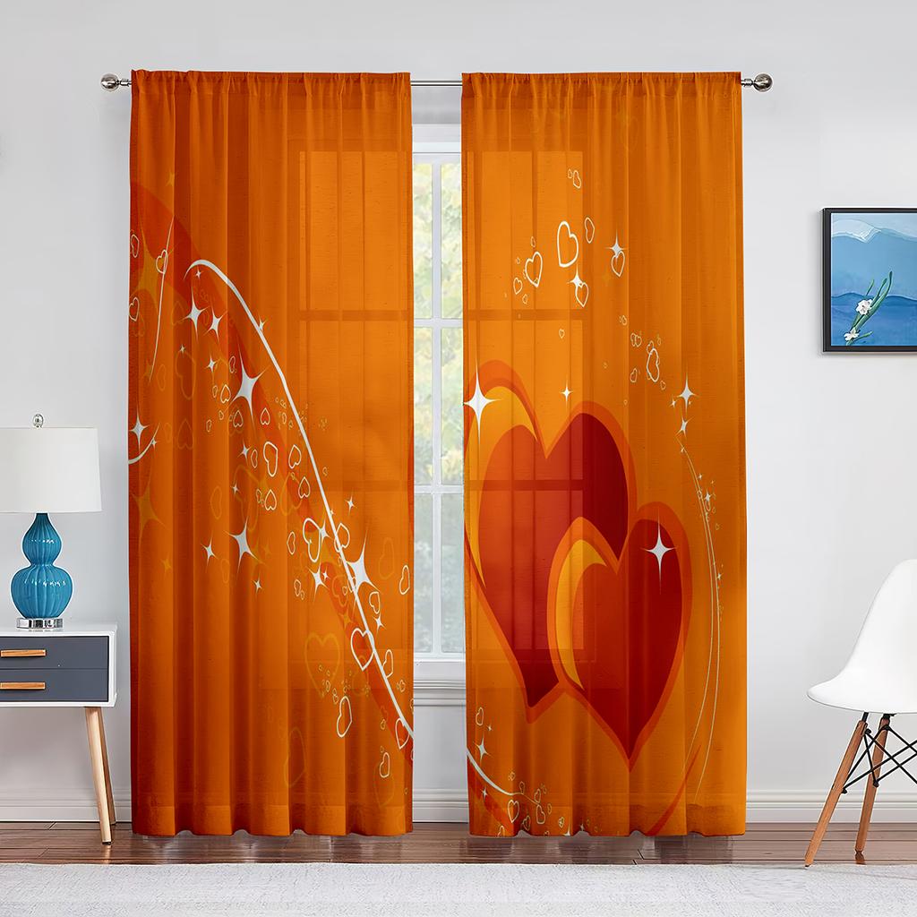 Heißes Pink Liebesherzen Transparenter Voile Vorhang Mädchen Prinzessin Niedlich Modern Minimalistisch Tüll Vorhänge für Wohnzimmer Schlafzimmer Küche