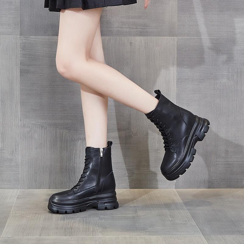 Martin Boots Women's and Women's Autumn and Winter Platform Short Boots Fashionable and Simple Leather Boots