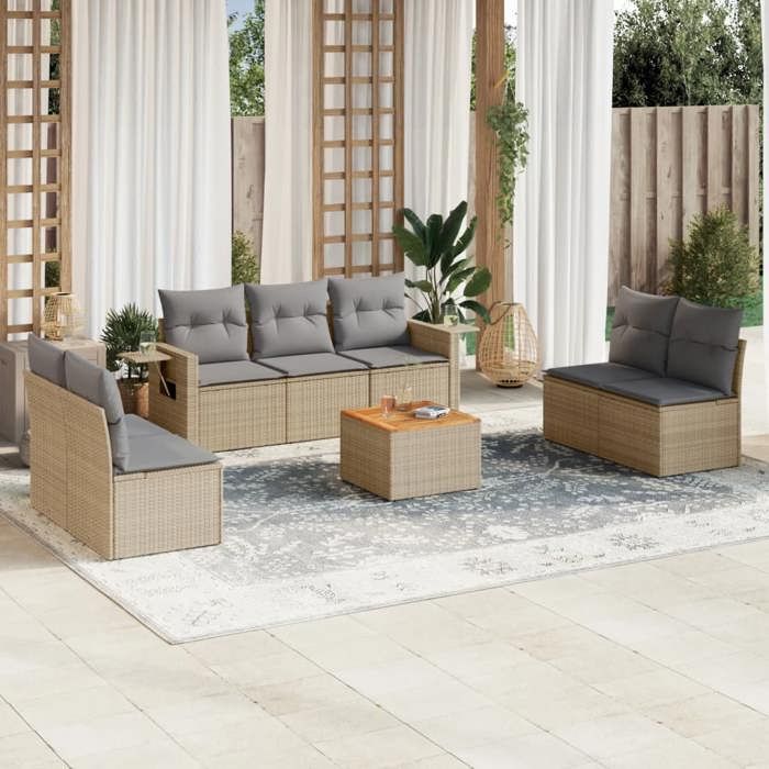 VidaXL Garden Lounge Set with Cushions 8 Pcs, Patio Sofas, Patio Furniture Set, Outdoor Furniture, Beige 3224519