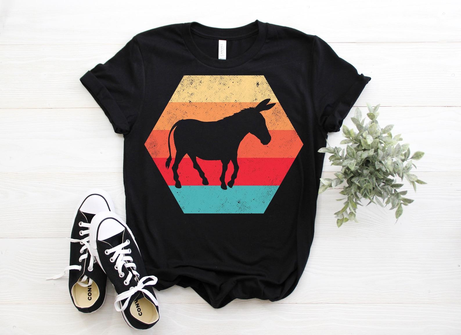 Donkey Animal Vintage T-Shirt, Donkeys Lovers Gift, Cute Pet humor, Mule Owner Clothes Outfit Costume, for farm Faming Farmer, Mom Dad Top, 140
