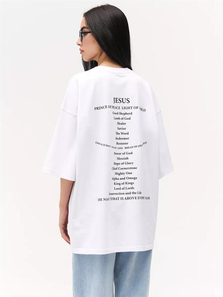 Wszechstronny T-shirt oversize ze 100% bawełny z prostym nadrukiem, z krótkim rękawem, wytrzymały, casualowy top na lato