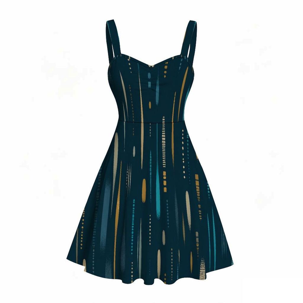 Women Plus Size Sweetheart Neck Strappy Sleeveless Abstract Printed Flared Dress