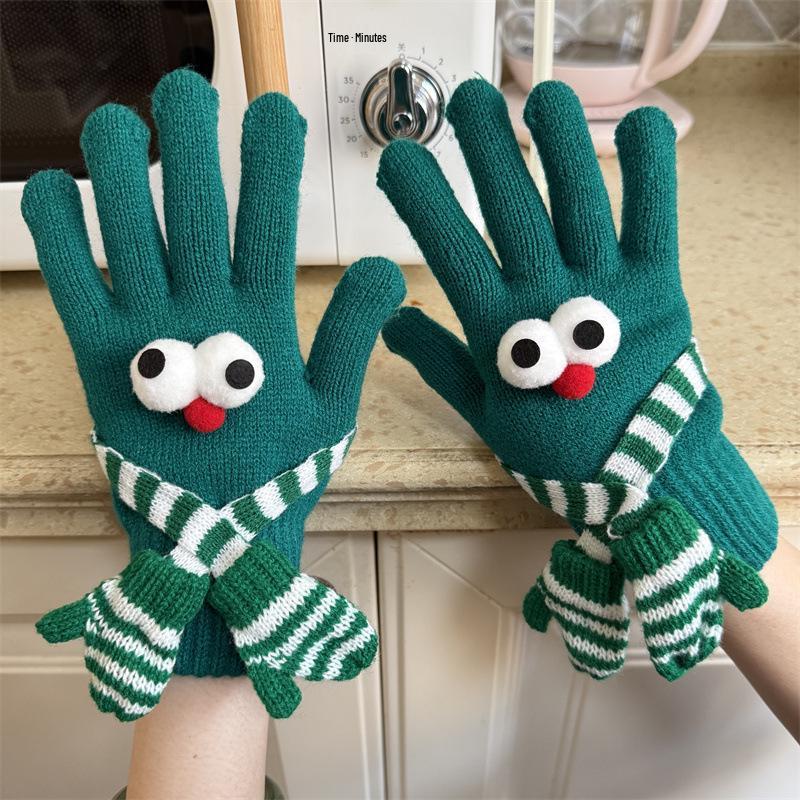 Women's Fingerless Touchscreen Cute Cartoon Christmas Red Gloves